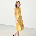 Sleeveless Draped-Waist Midi Dress