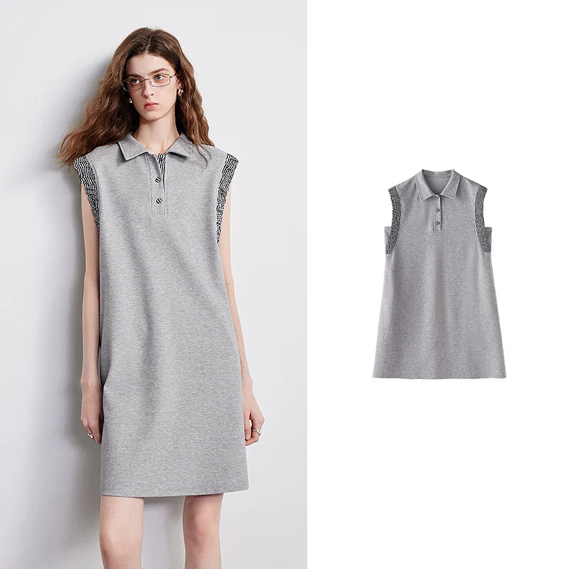 Ruffle-Trim Sleeveless Polo Dress
