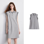 Ruffle-Trim Sleeveless Polo Dress