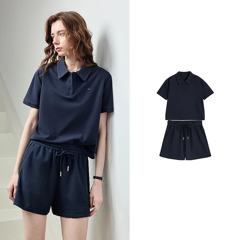 Polo Top and Drawstring Shorts Set