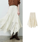 Asymmetric Lace Midi Skirt