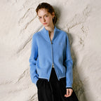 Stand-Collar Zip Knit Cardigan