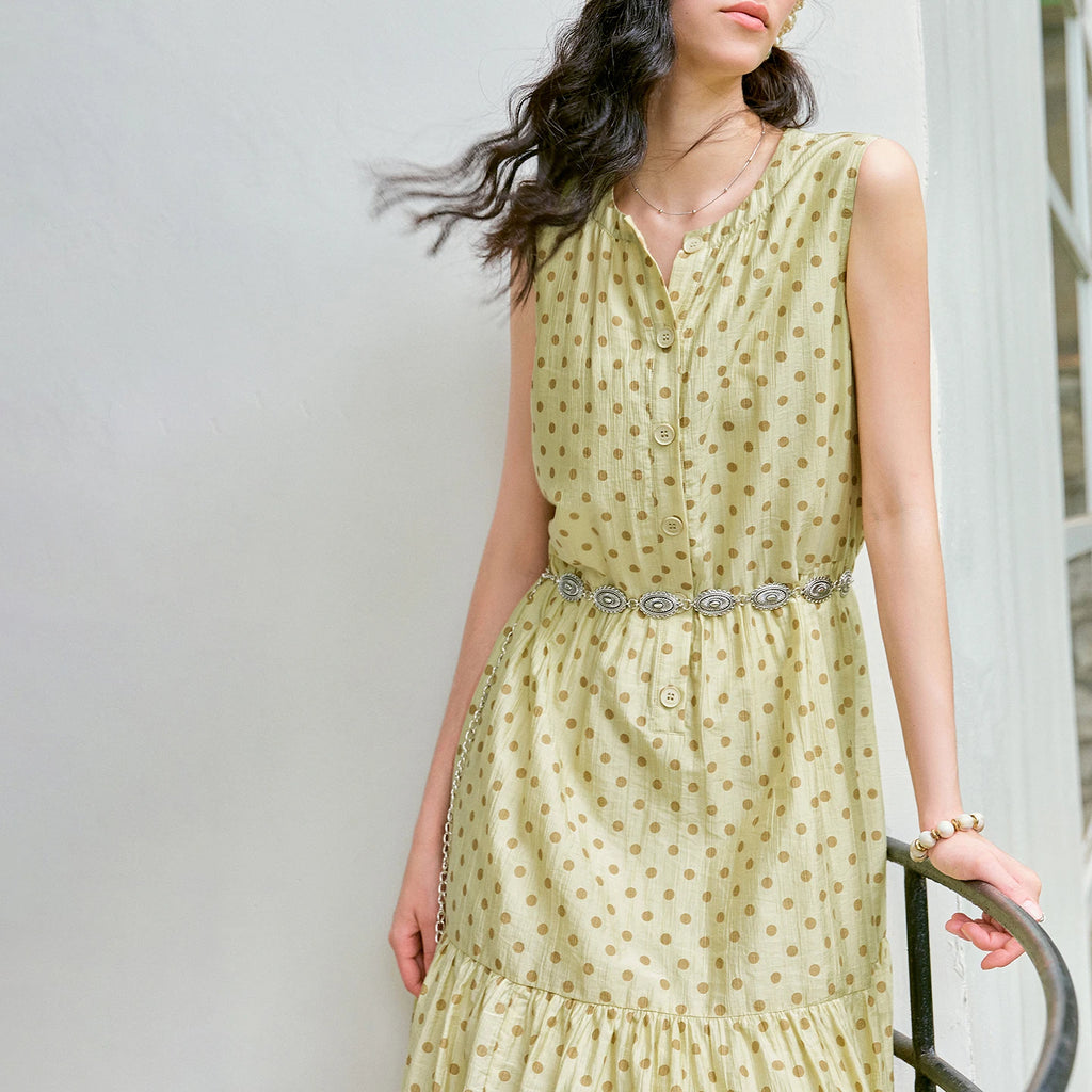 Polka-Dot Sleeveless Tiered Dress