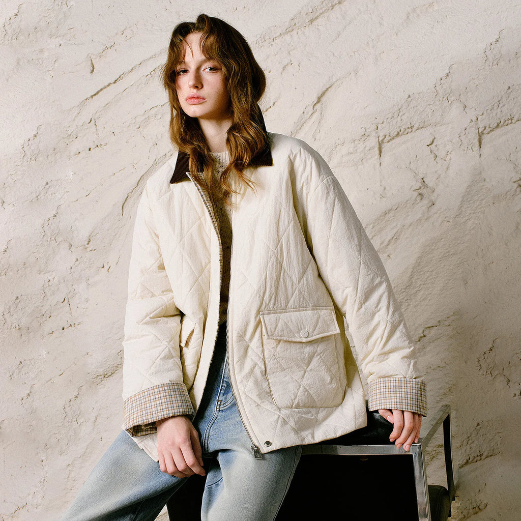 Quilted Contrast-Collar Barn Jacket