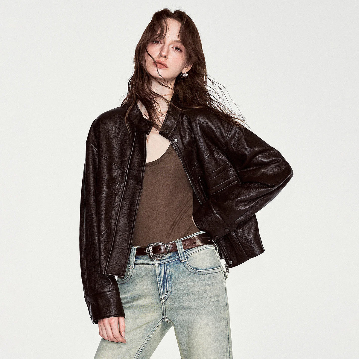 Stand-Collar Button-Front Jacket