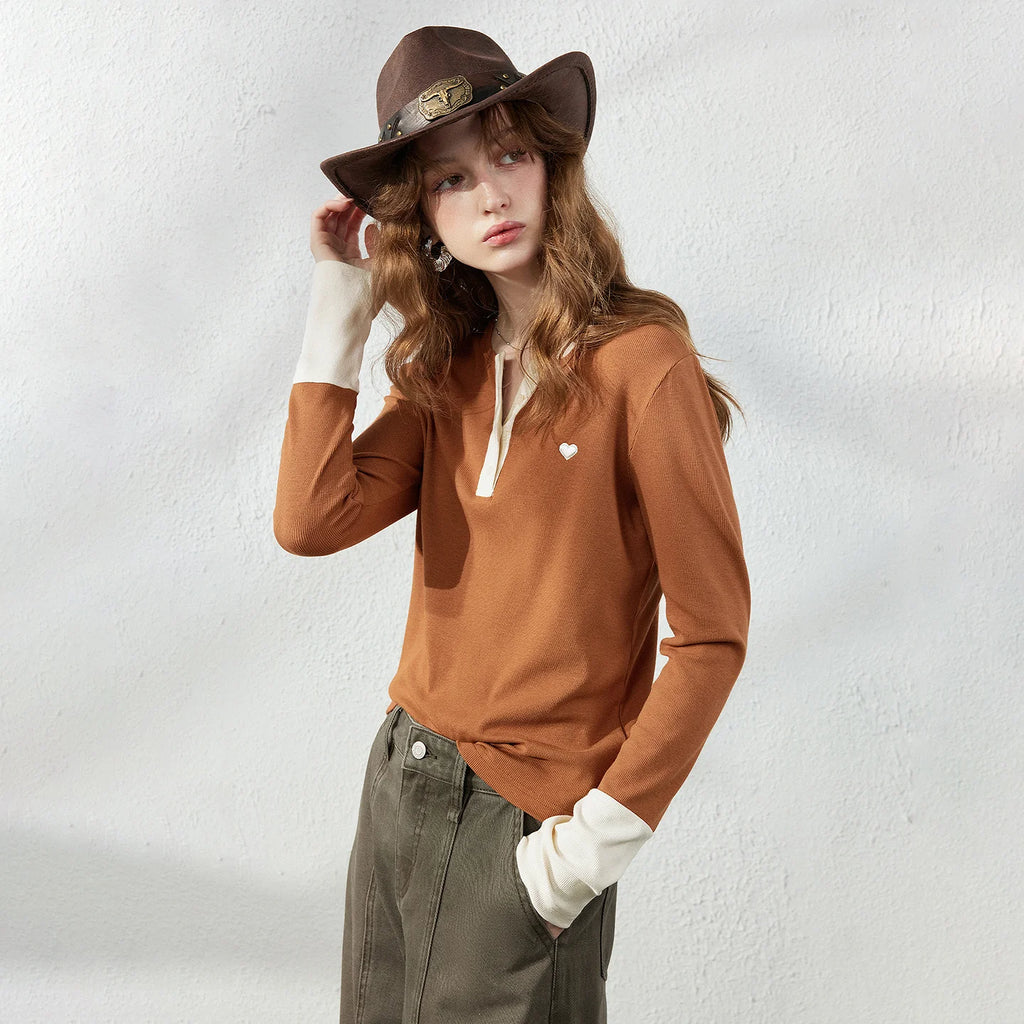 Contrast-Trim Heart-Detail Henley