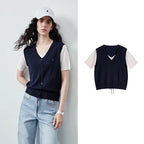 Layered-Look V-Neck Knit Top