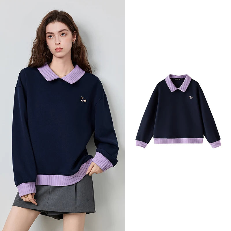 Contrast-Trim Collared Sweatshirt