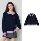 Contrast-Trim Collared Sweatshirt
