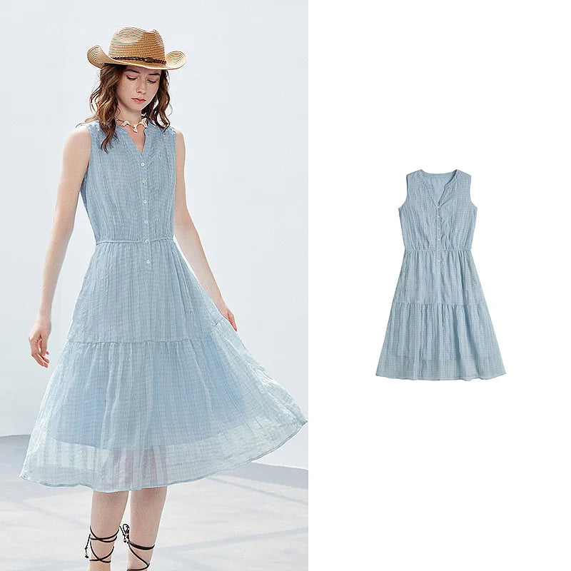 Textured V-Neck Midi Dress