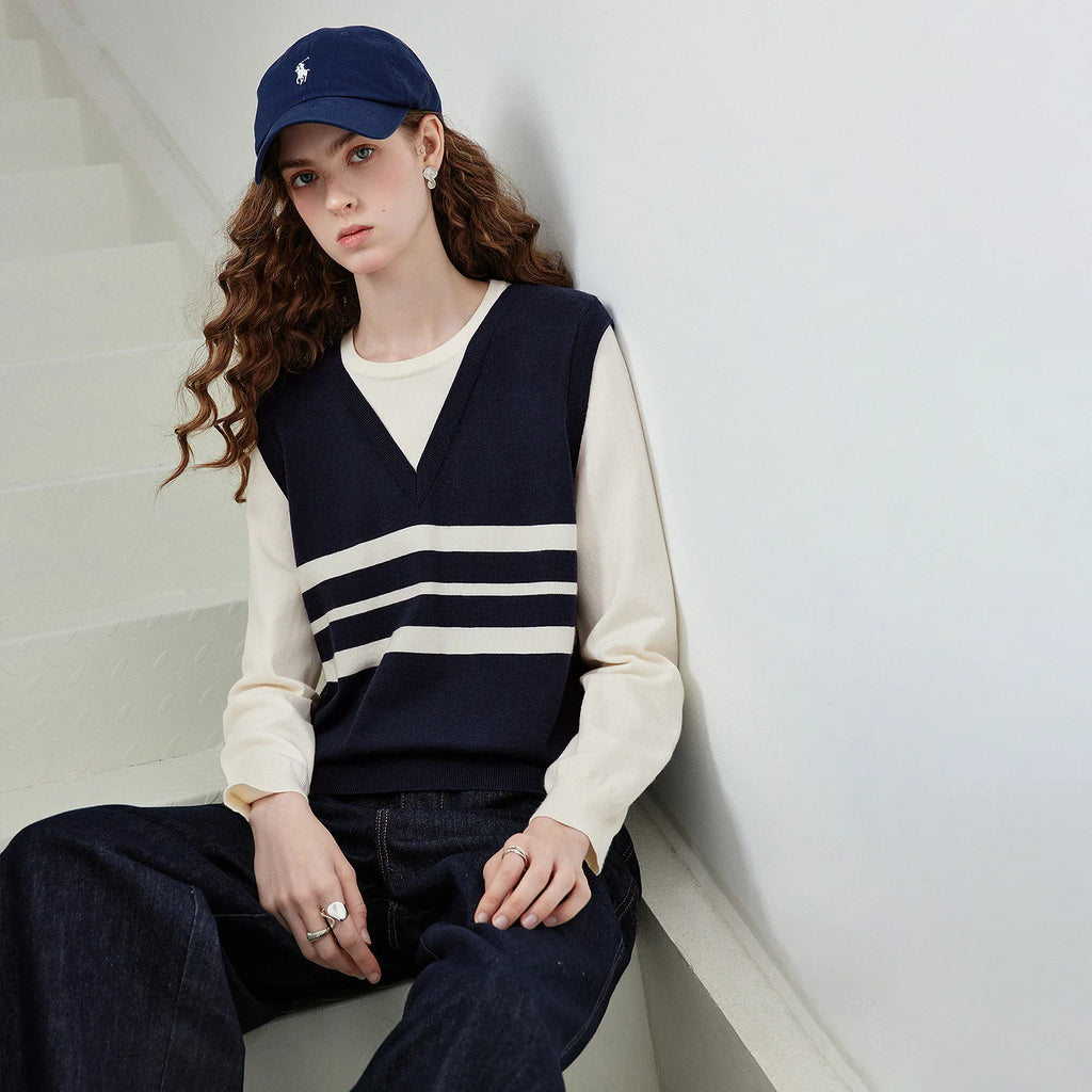 Layered-Look Striped Knit Top
