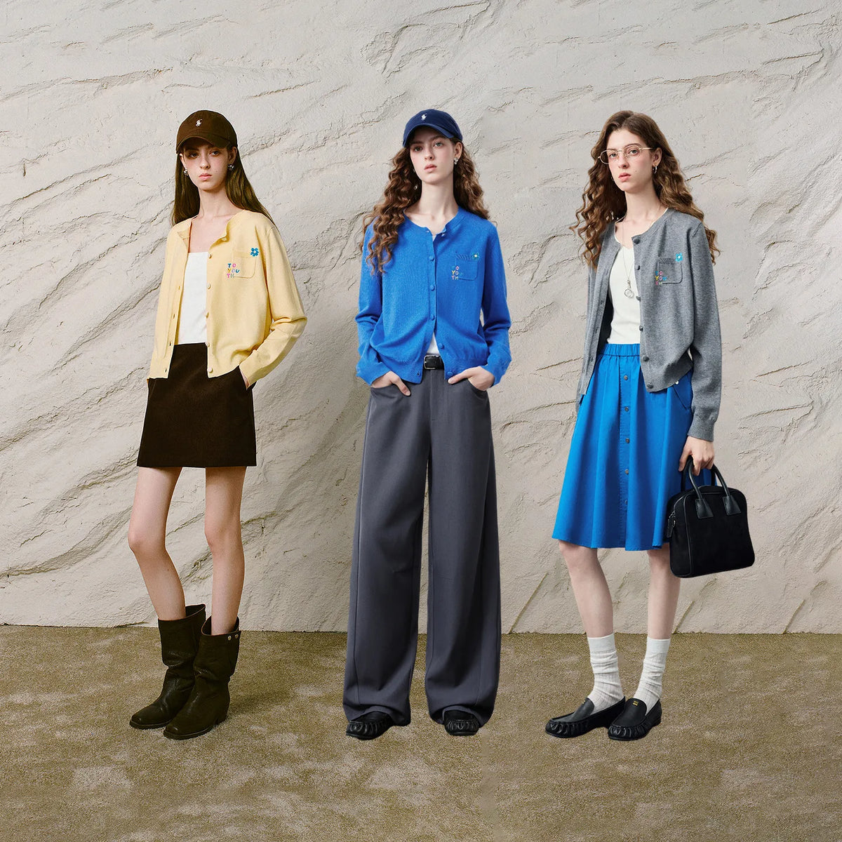 Decorative-Motif Crewneck Knit Cardigan