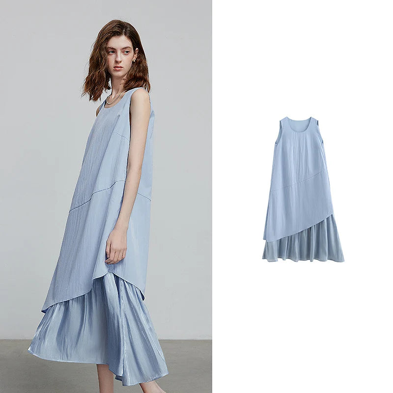 Layered-Look Ruffle-Hem Midi Dress
