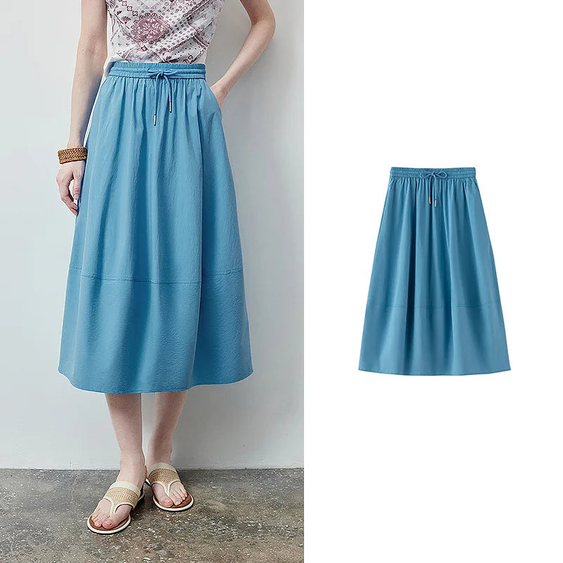 Gathered-Waist Midi Skirt