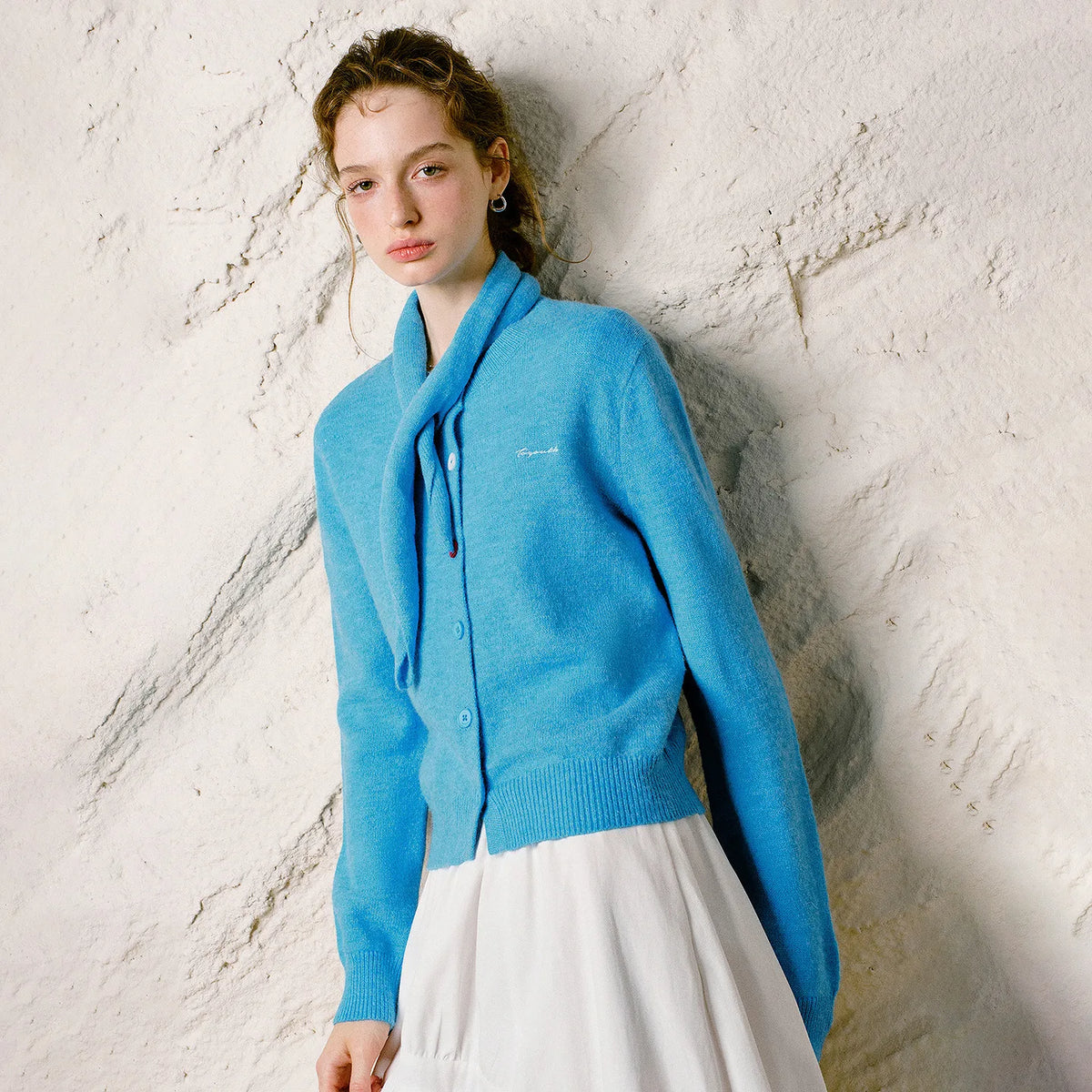 Contrast-Button Knit Cardigan