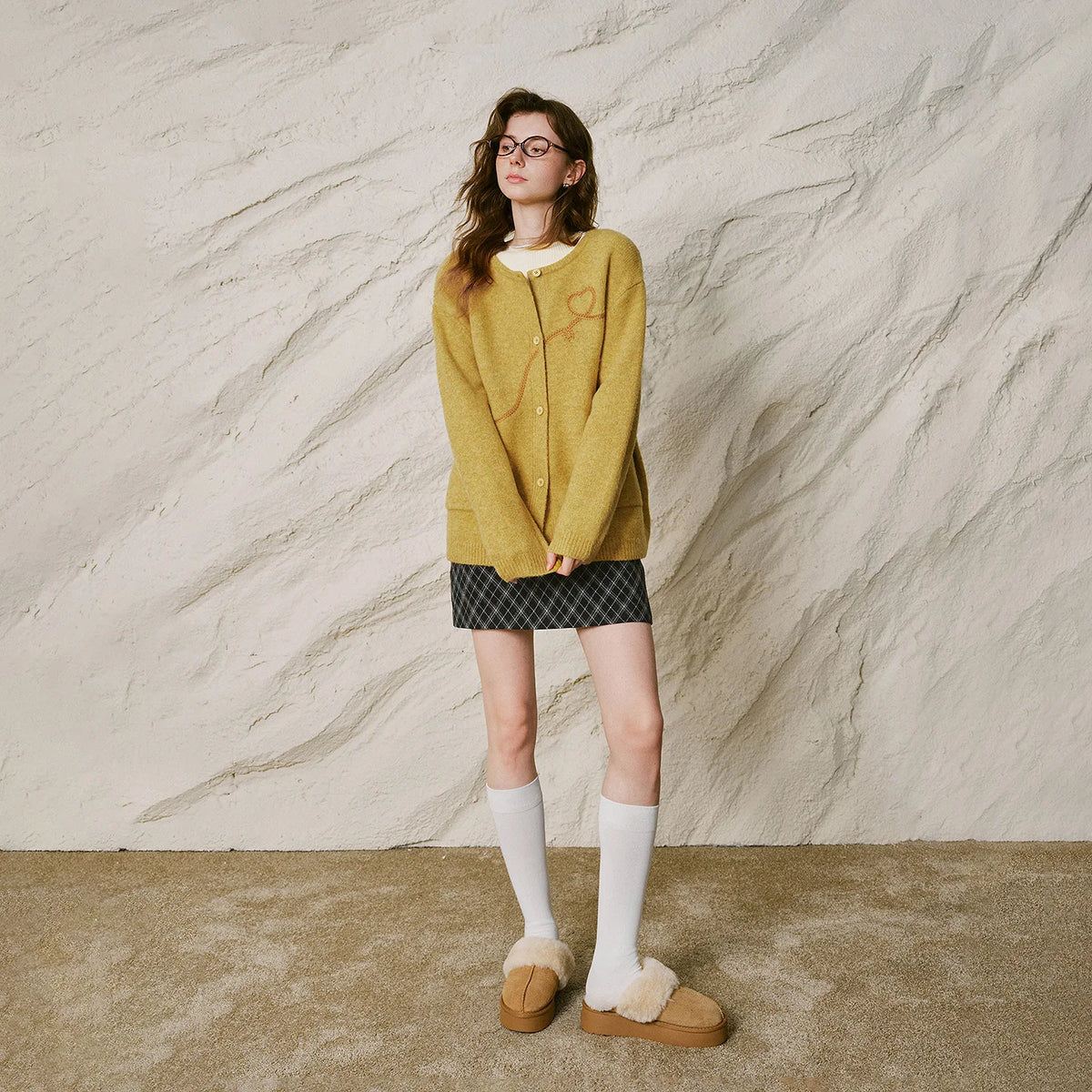 Heart Embroidered Knit Cardigan