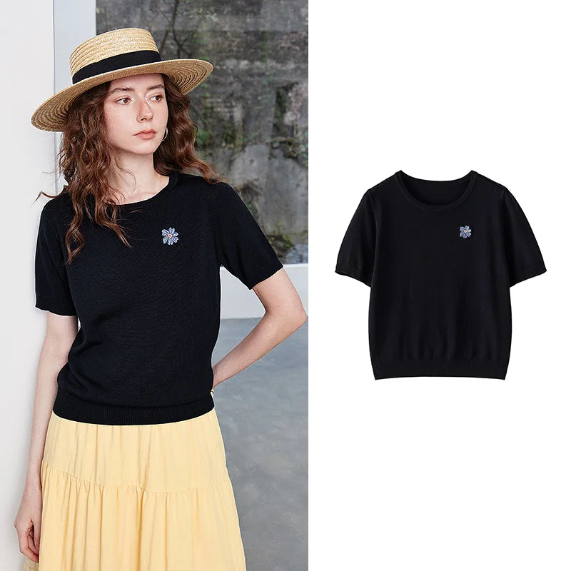 Motif-Detail Crewneck Knit Tee