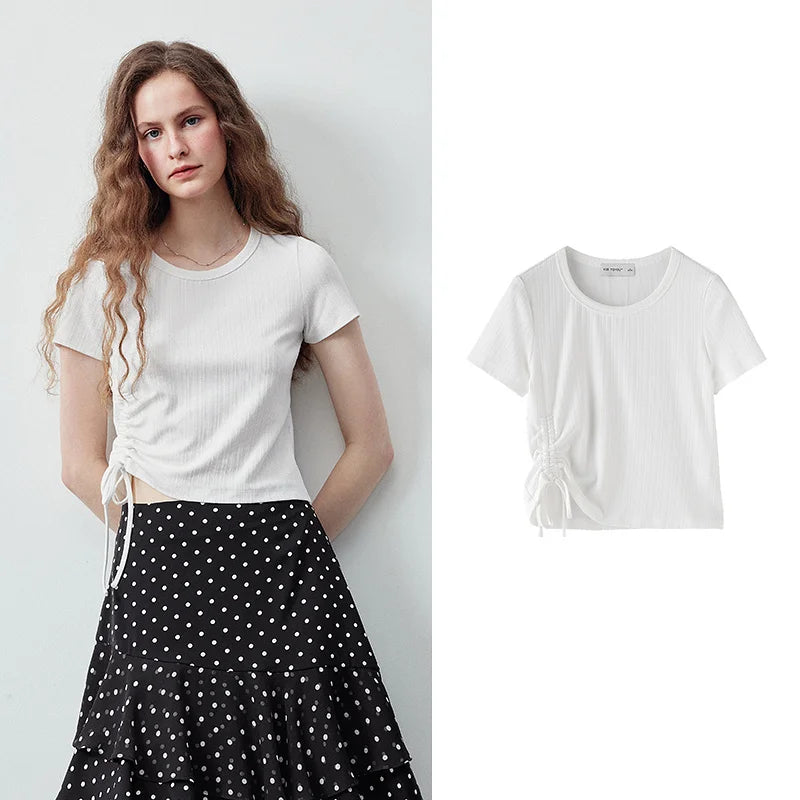 Ruched-Side Ribbed Tee