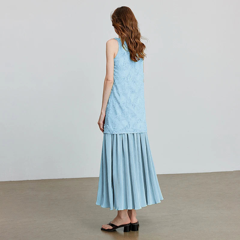 Layered-Look Pleated Sleeveless Dress