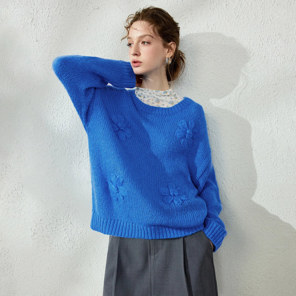 Floral-Texture Crewneck Sweater