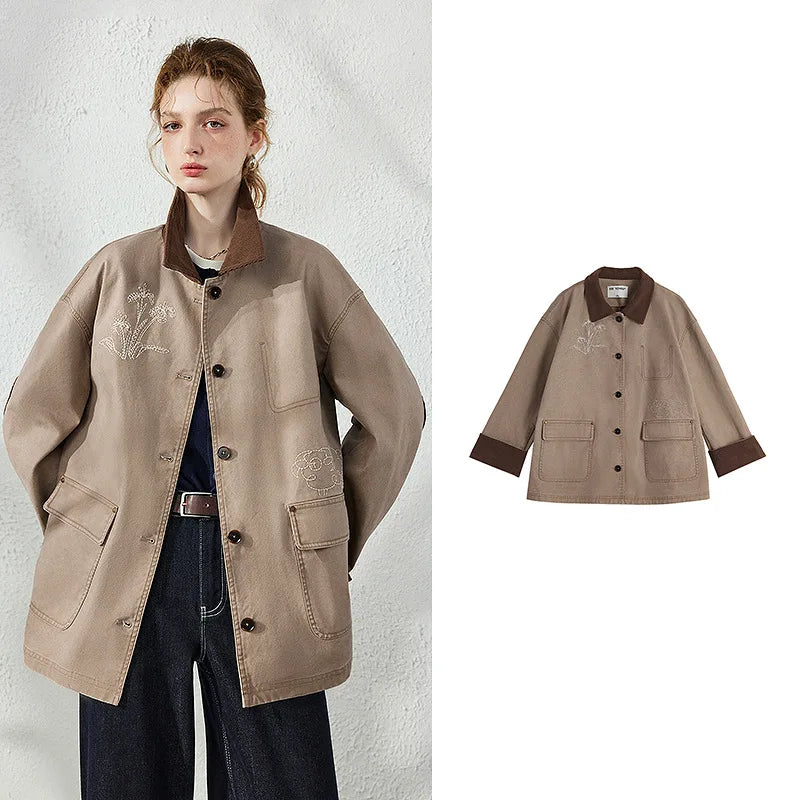 Contrast-Collar Elbow-Patch Jacket