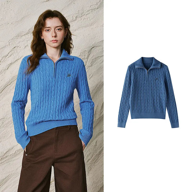 Cable-Knit Zip-Neck Sweater