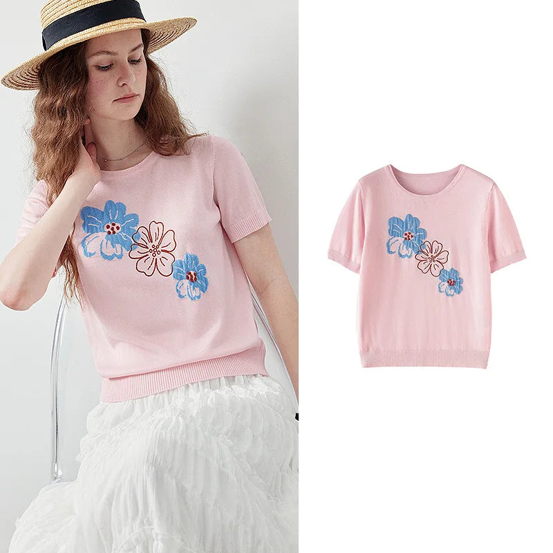 Floral-Motif Knit Tee