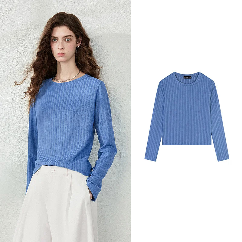 Ribbed Long-Sleeve Crewneck Top
