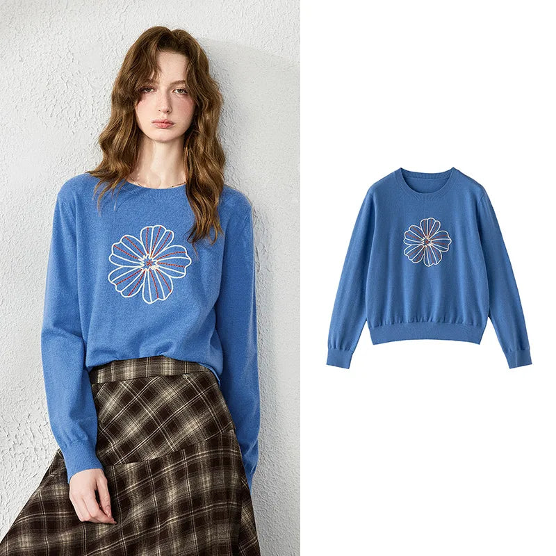 Floral Graphic Crewneck Knit Top