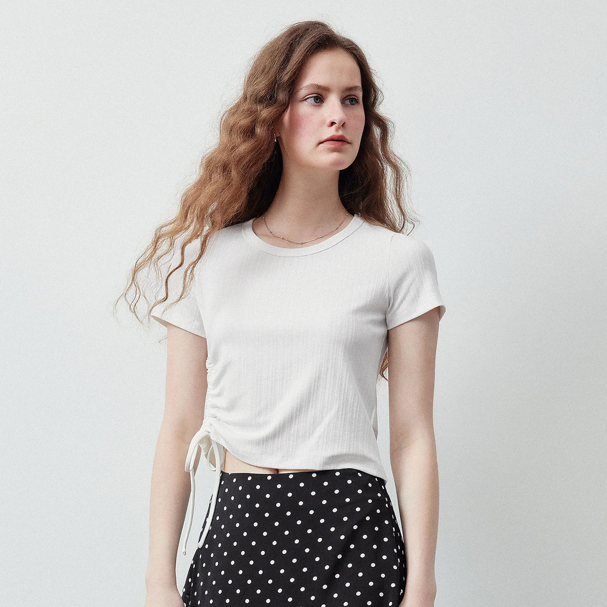 Ruched-Side Ribbed Tee