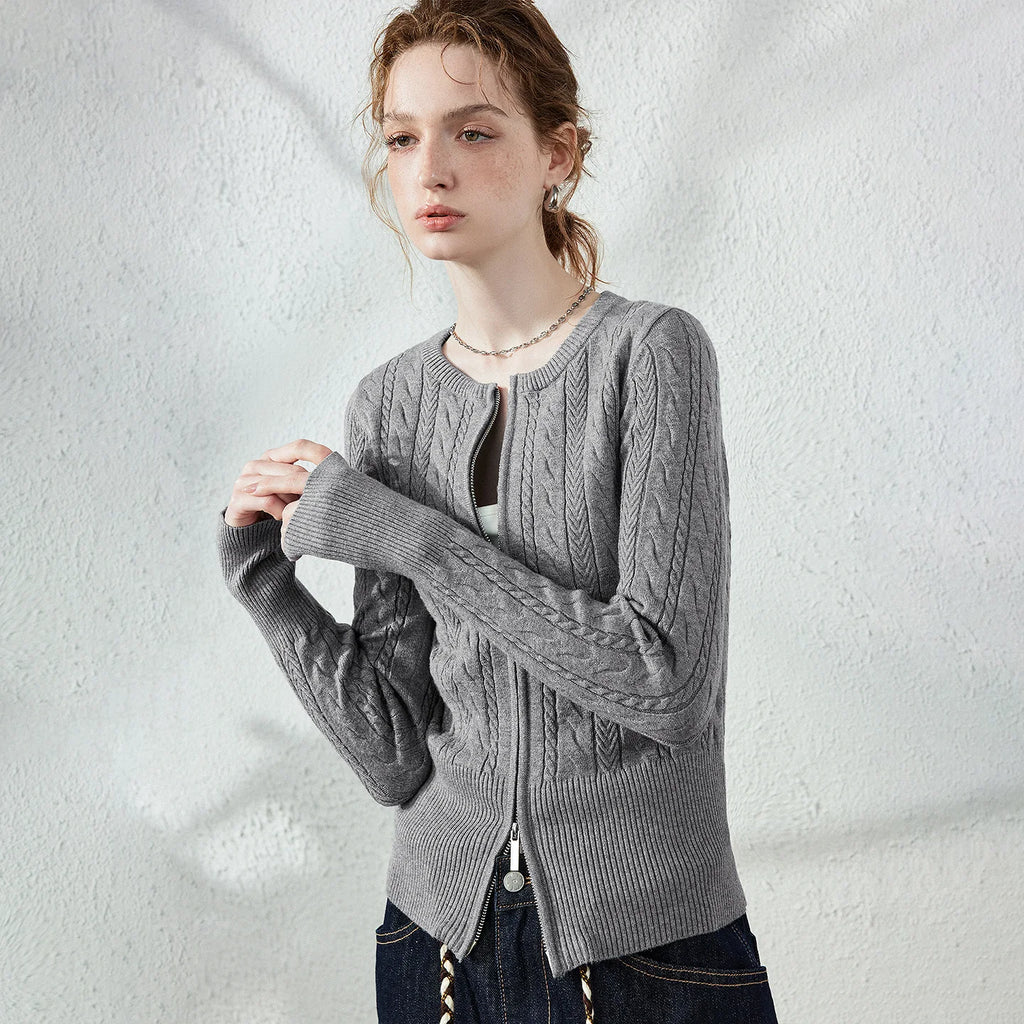 Cable-Knit Zip Cardigan