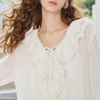 Ruffle-Neck Tie-Front Blouse