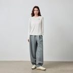 Contrast-Trim Crewneck Long-Sleeve Tee
