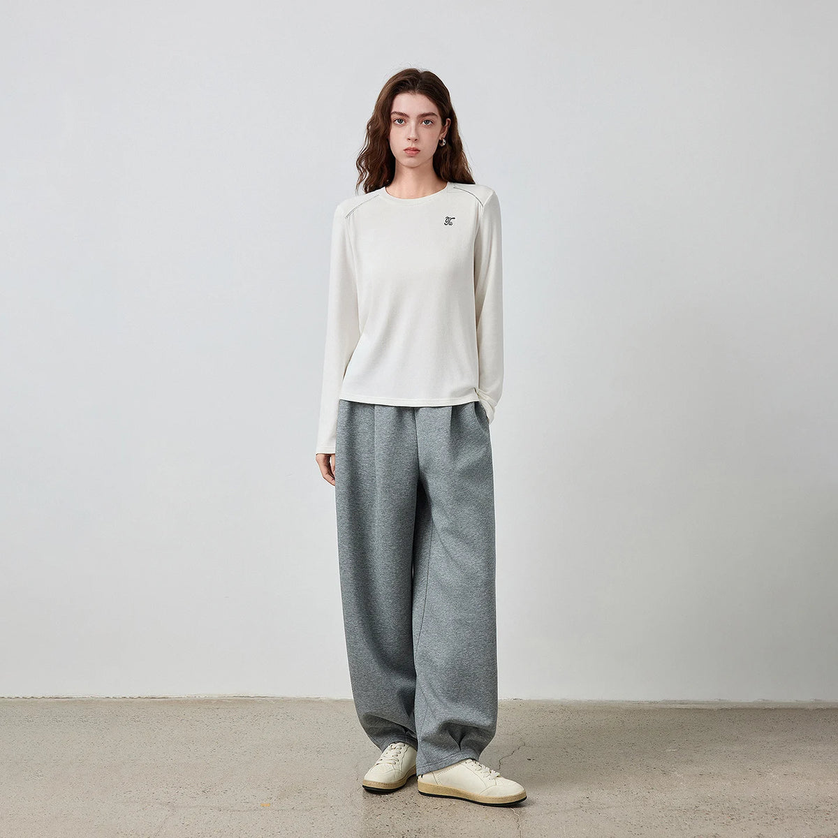 Contrast-Trim Crewneck Long-Sleeve Tee