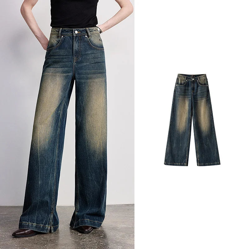 Wide-Leg Washed Jeans