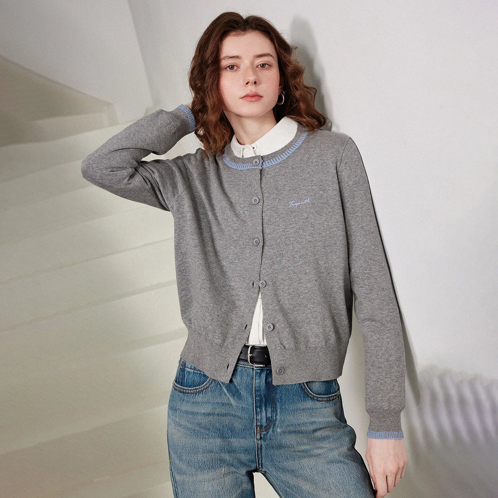 Crewneck Button Cardigan