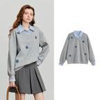 Floral-Detail Layered-Look Sweatshirt