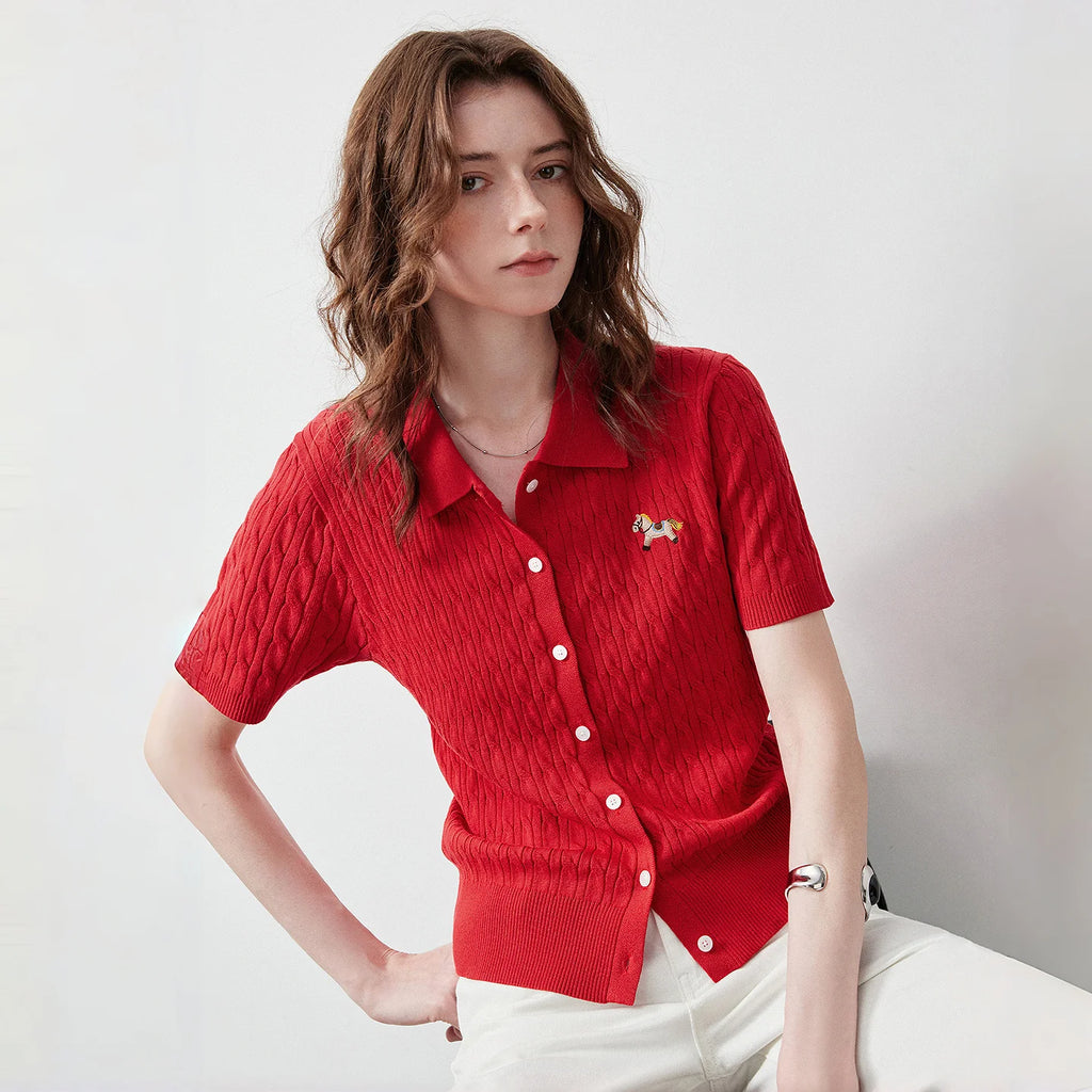 Cable-Knit Polo Cardigan