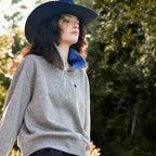 Gingham-Trim Half-Zip Sweatshirt