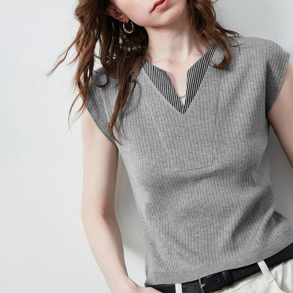 Layered-Look Collared Knit Vest