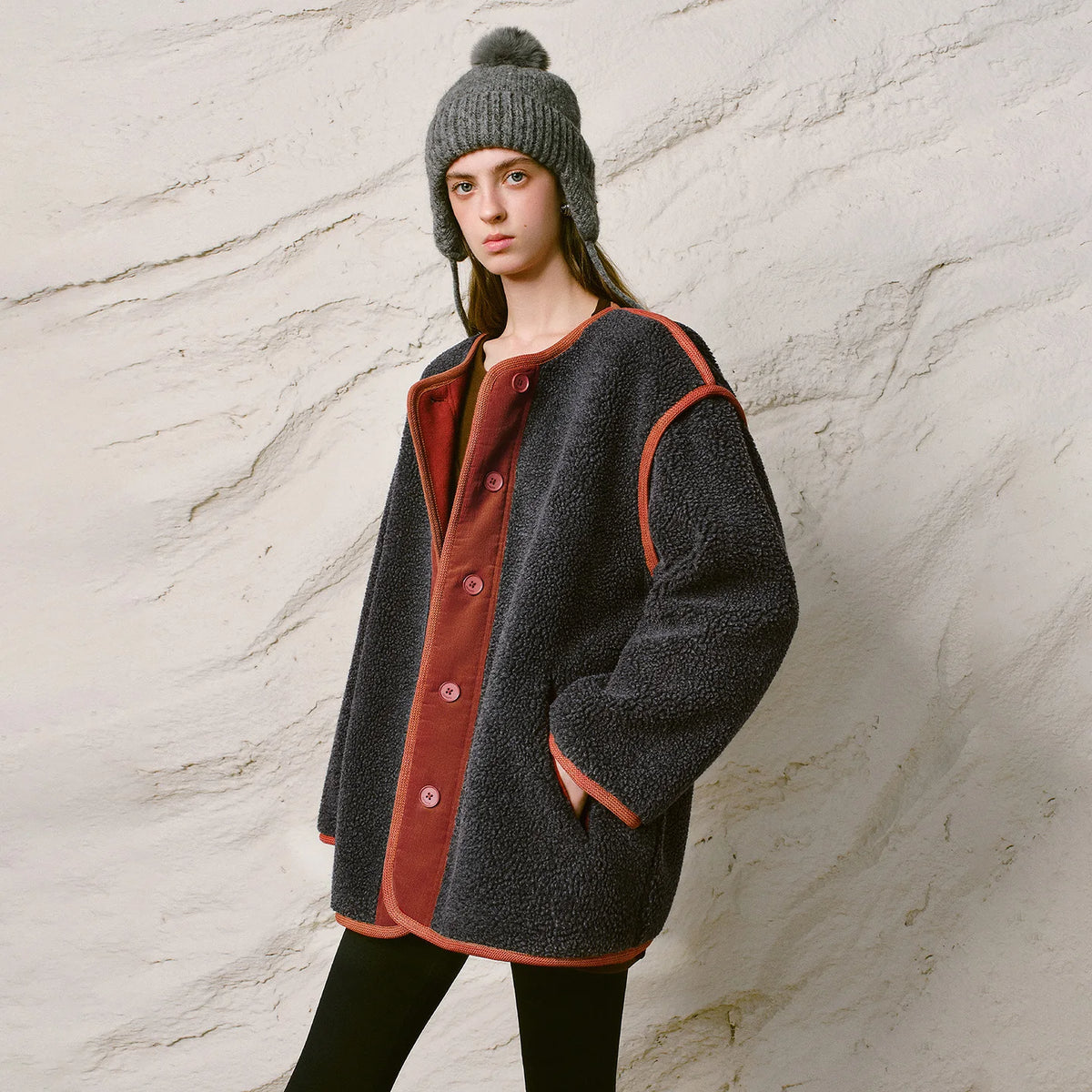 Contrast-Edge Textured Jacket