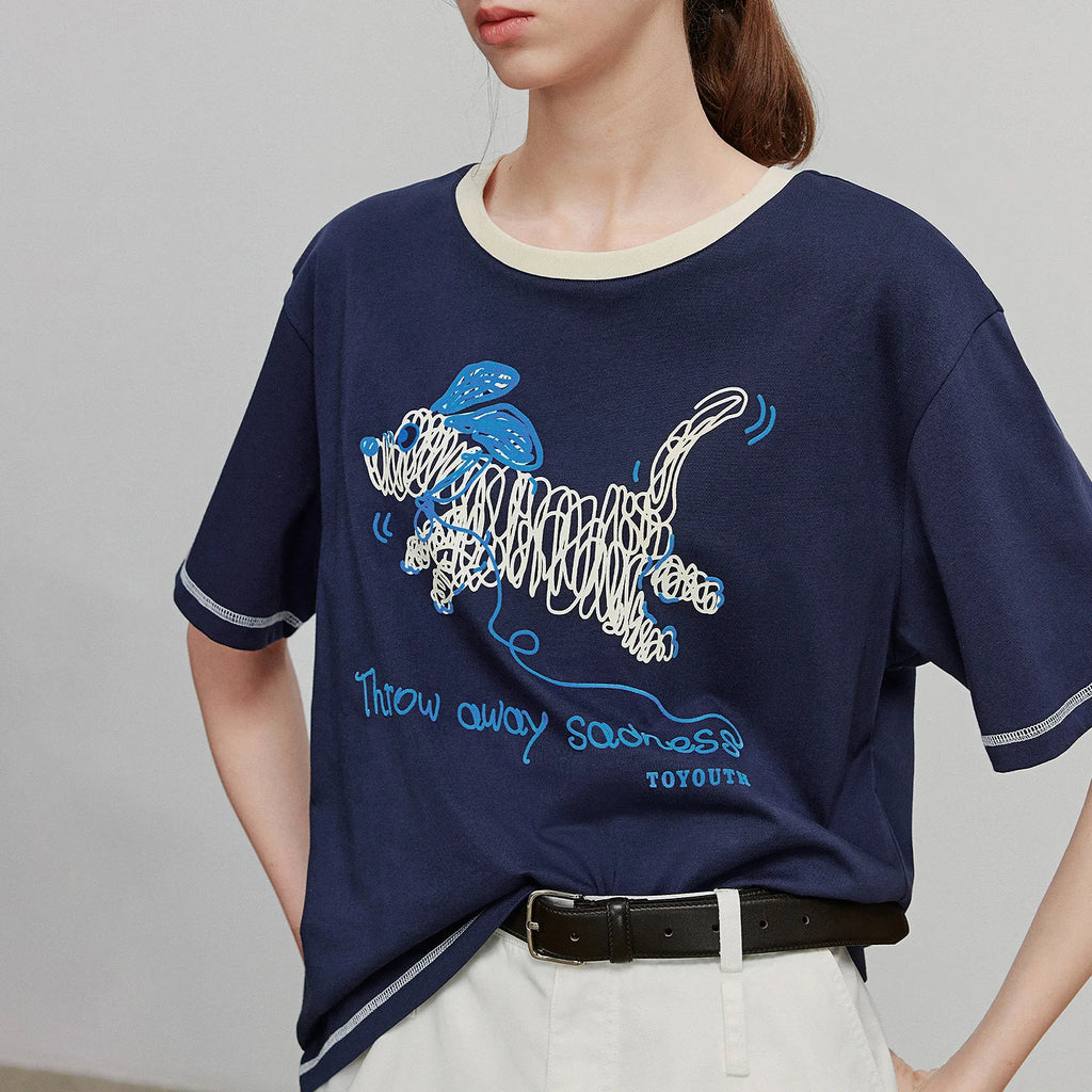 Dog-Graphic Contrast-Trim Tee