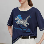 Dog-Graphic Contrast-Trim Tee