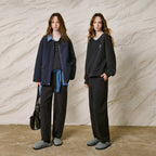 Contrast-Neck Sweatshirt and Pants Set
