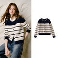 Contrast-Stripe Crewneck Cardigan