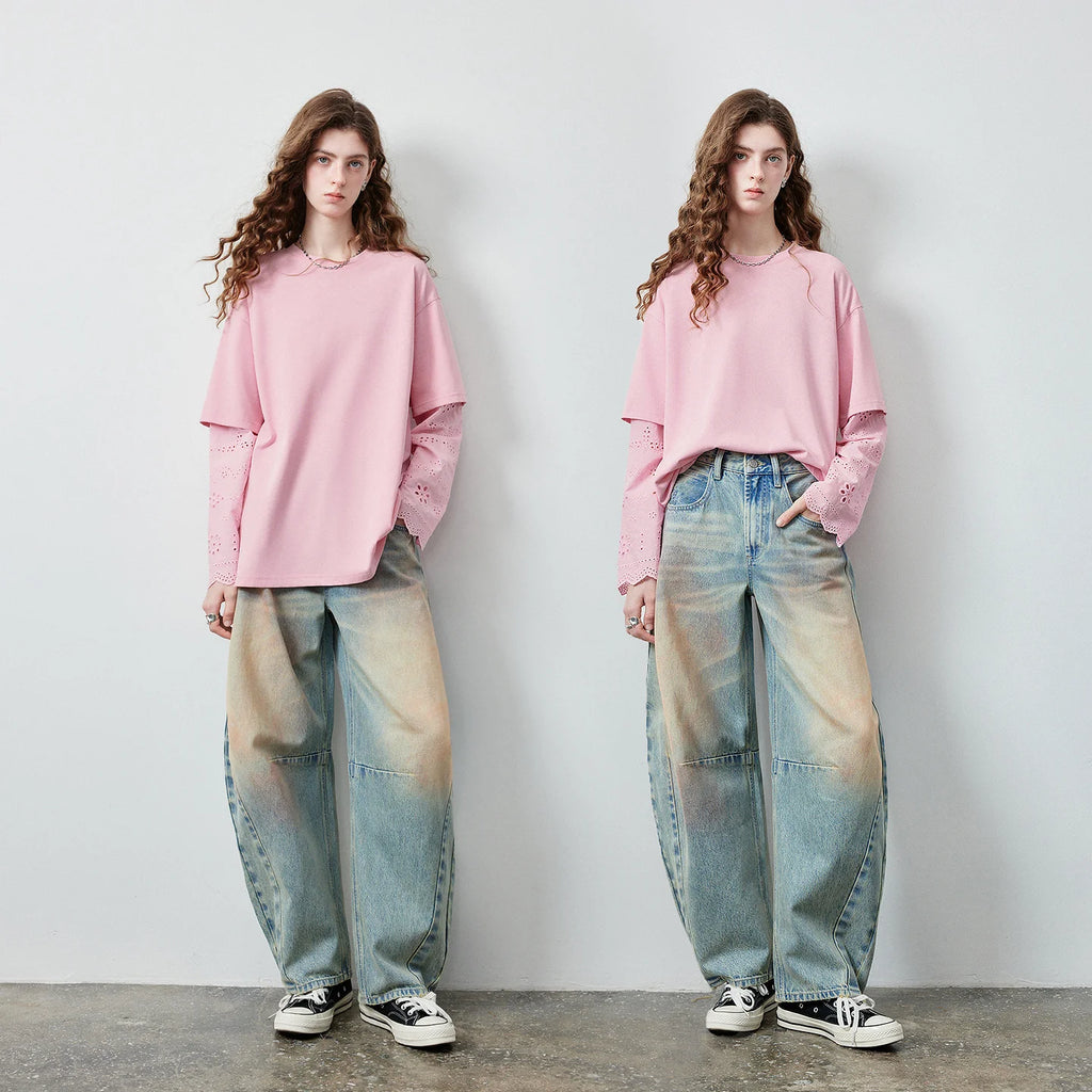 Layered-Look Lace-Sleeve Tee