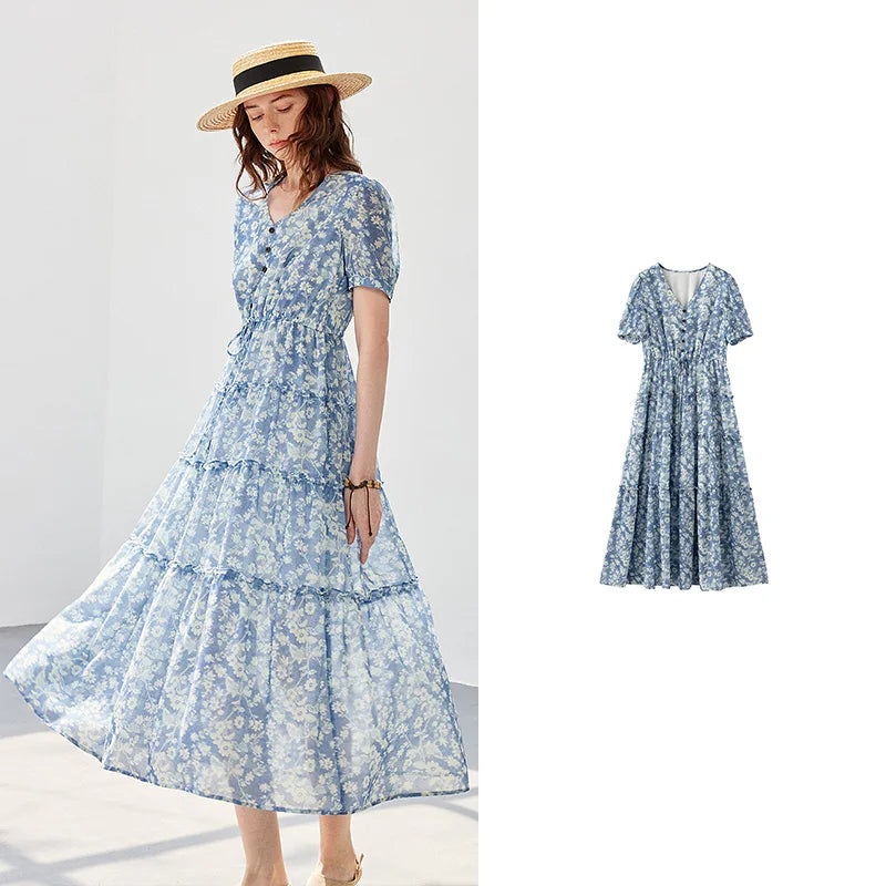 Floral Tiered V-Neck Midi Dress