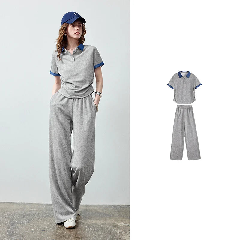 Polo Top and Wide-Leg Pants Set