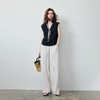 Printed-Placket Sleeveless Blouse