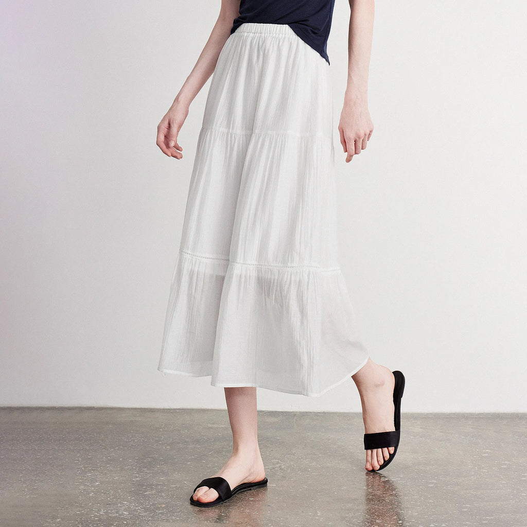 Tiered Elastic-Waist Midi Skirt